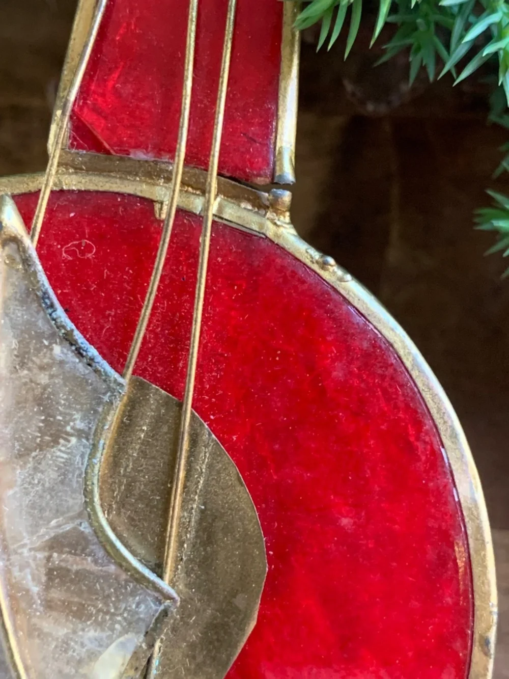 Vintage Capiz Shell Musical Instrument Ornaments – Set of 2 – Red & Gold